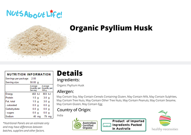 Organic Psyllium Husk Nutritional Information