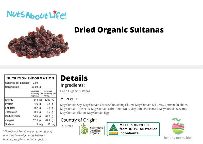 Organic Sultanas Nutritional Information
