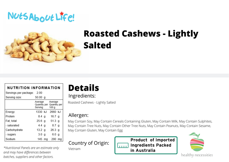 Roasted Cashews Lightly Salted Nutritional Information